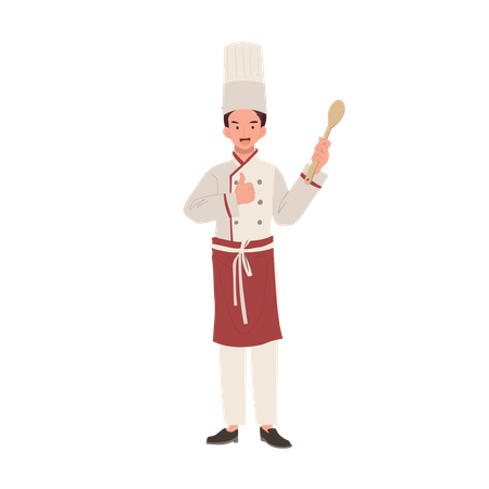 Chef masculino sorridente desistindo do polegar  Ilustração