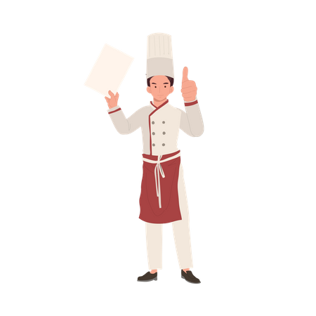 Chef masculino sorridente desistindo do polegar  Ilustração