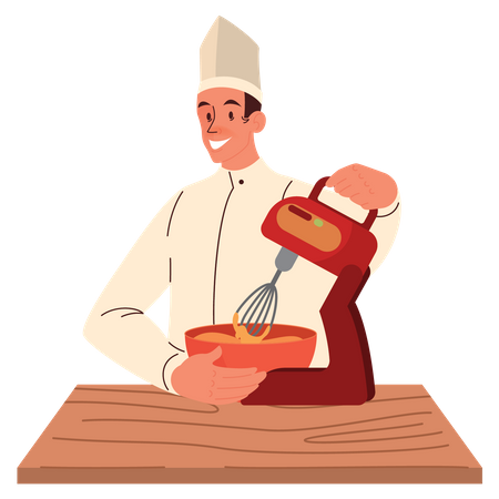 Chef masculino usando mixer  Ilustração