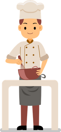 Chef mélangeant les ingrédients préparant la pâte dans le bol  Illustration
