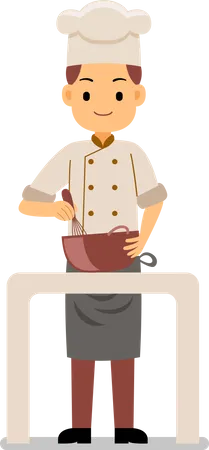 Chef mélangeant les ingrédients préparant la pâte dans le bol  Illustration
