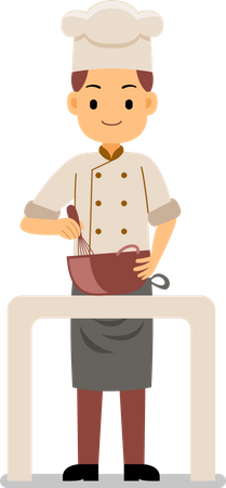 Chef mezclando ingredientes preparando masa en el bol  Ilustración