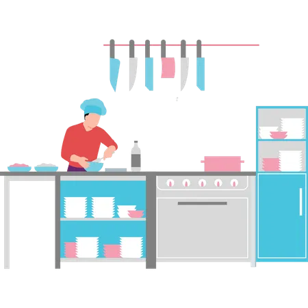 A Chef Is Mixing Ingredients In A Bowl Illustration