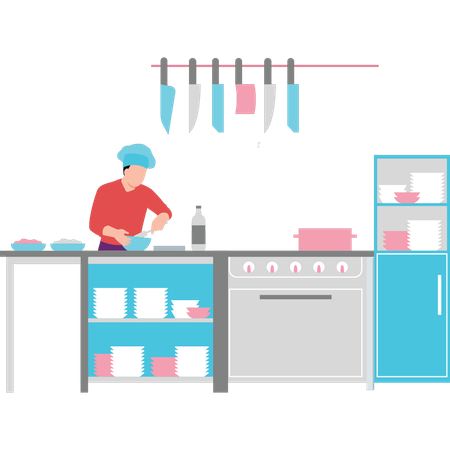 Chef mixing ingredients in bowl  Illustration