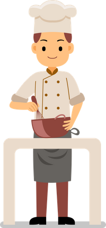 Chef mixing ingredients preparing dough in the bowl  Illustration