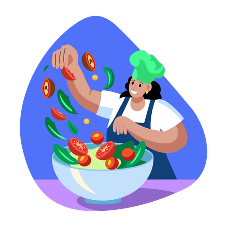 Chef mixing Salad  Illustration