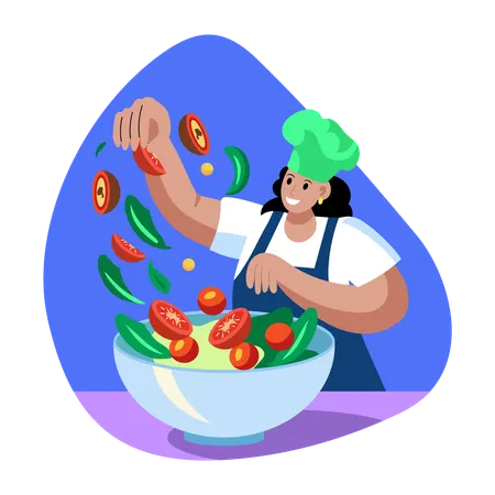 Chef mixing Salad  Illustration