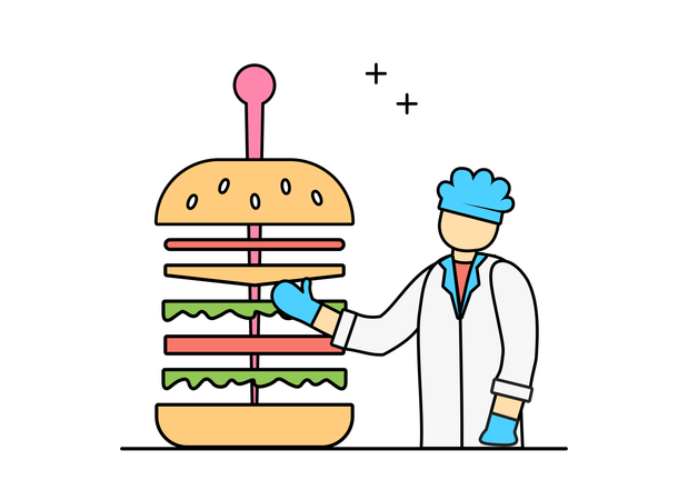Chef mostrando hamburguesa  Ilustración