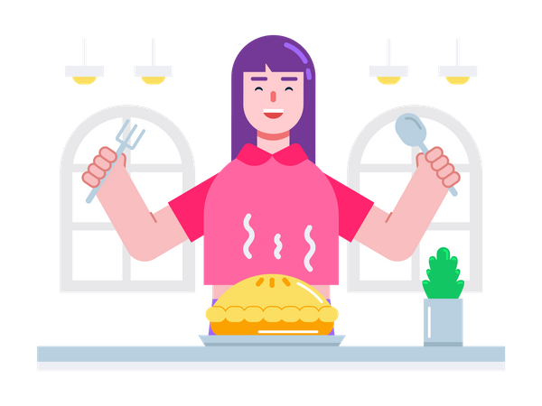 Chef mother cooking a pie for their family  Illustration