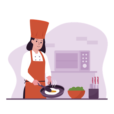 Mujer chef cocinando  Ilustración