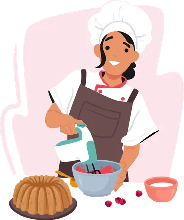 Chef mujer mezclando crema  Ilustración