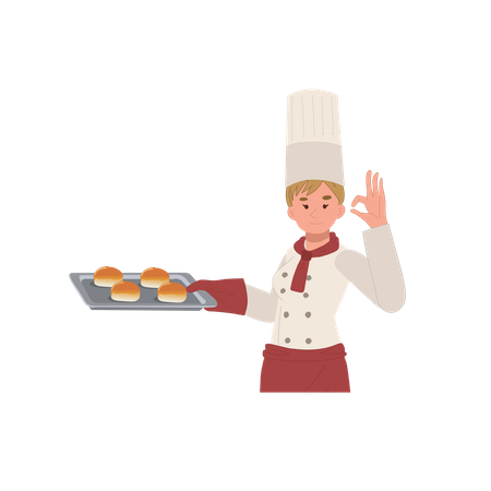 Chef femenina mostrando gesto ok  Ilustración