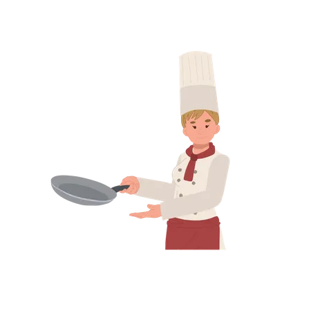 Chef femenina mostrando pan  Ilustración