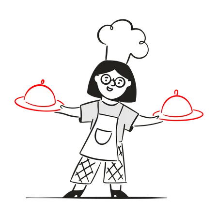 Chef feminina carrega seus pratos  Illustration