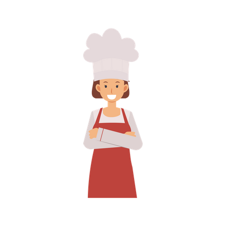 Chef feminina com braços cruzados  Ilustração