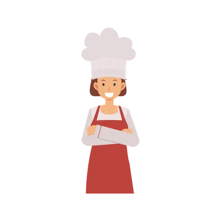 Chef feminina com braços cruzados  Ilustração