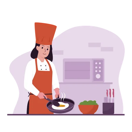 Mulher chef cozinhando  Ilustração