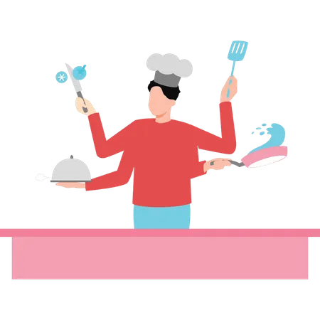 Chef multitarefa  Ilustração