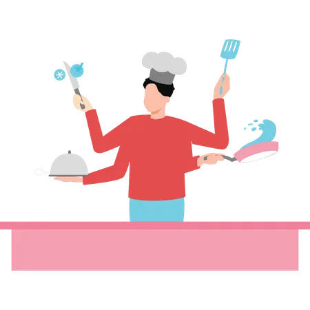 The Chef Is Multitasking Illustration