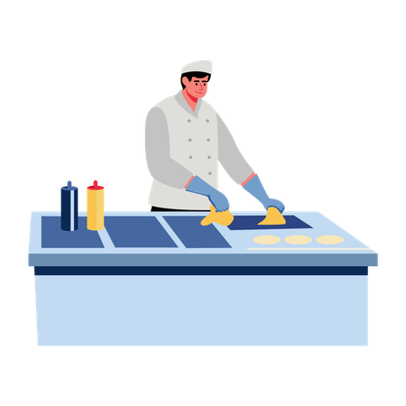 Chef nettoyant la cuisine  Illustration