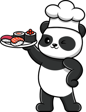Chef panda segurando sushi  Ilustração