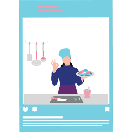 Chef partageant des recettes en ligne  Illustration