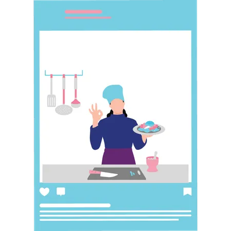 Chef partageant des recettes en ligne  Illustration