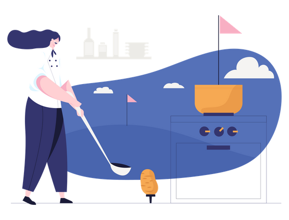 Chef playing golf while cooking  Illustration