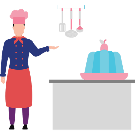 Chef pointing at jelly  Illustration