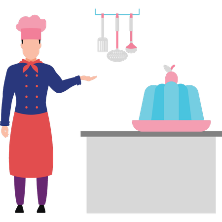 Chef pointing at jelly  Illustration