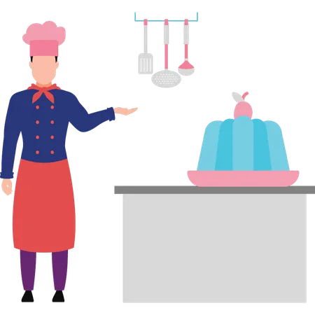 Chef pointing at jelly  Illustration