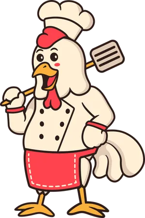 Pollo chef con espátula  Ilustración