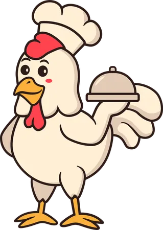 Chef poulet tenant la cuisine  Illustration
