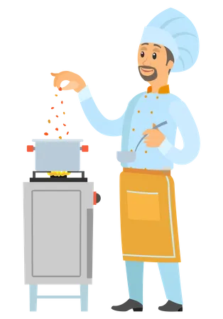 Chef preparando comida  Ilustración