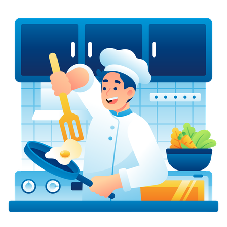 Chef preparando comida en la cocina  Ilustración