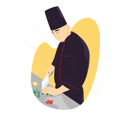 Chef preparando comida en la cocina  Ilustración