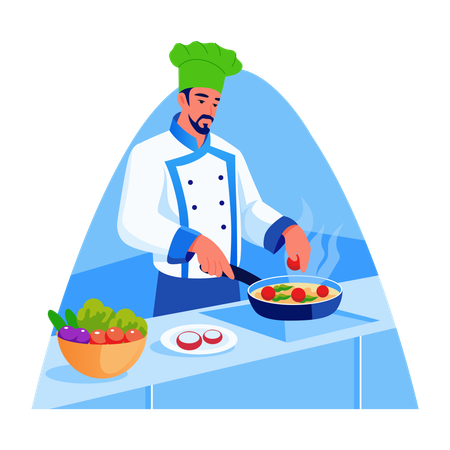 Chef preparando una comida especial  Ilustración