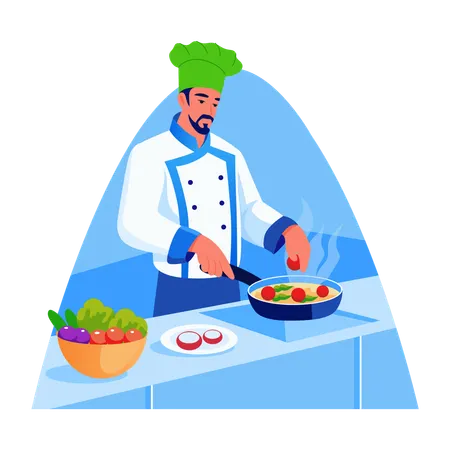 Chef preparando una comida especial  Ilustración