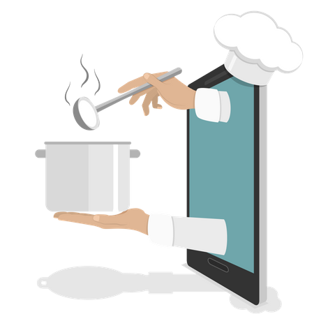 Chef preparando comida para pedidos en línea  Ilustración