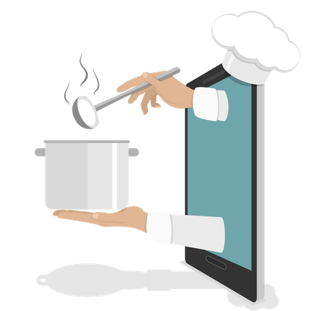 Chef preparando comida para pedido on-line  Ilustração