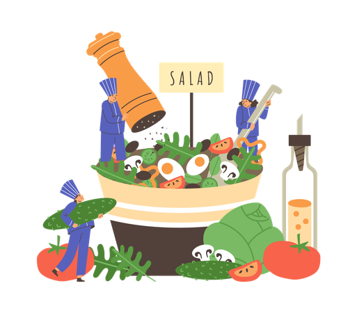 Chef haciendo ensalada  Ilustración