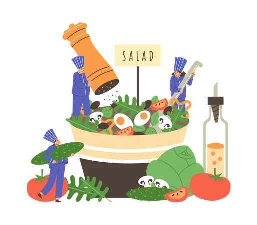 Chef haciendo ensalada  Ilustración