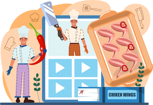 Chef preparando nuggets de pollo  Ilustración