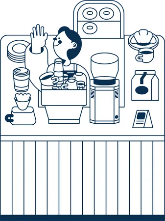 Chef préparant du café au bar  Illustration