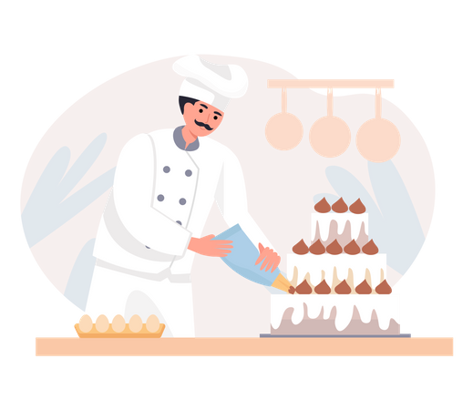 Chef préparant un gâteau  Illustration