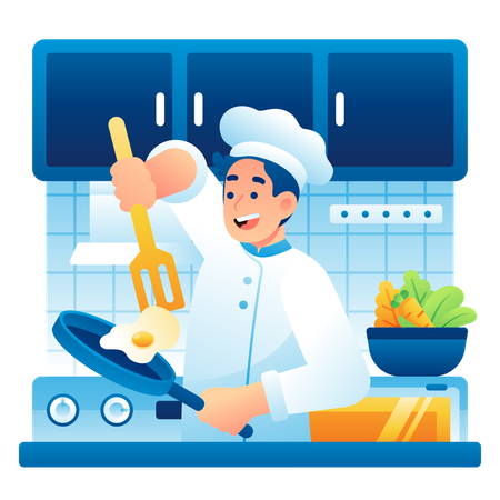 Chef préparant la nourriture dans la cuisine  Illustration