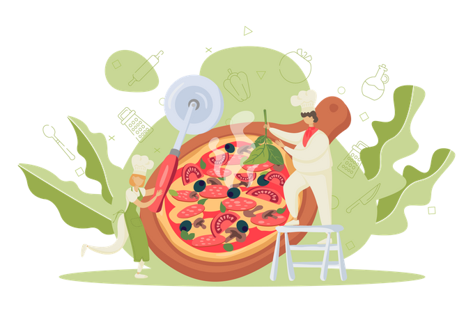 Chef préparant une pizza  Illustration