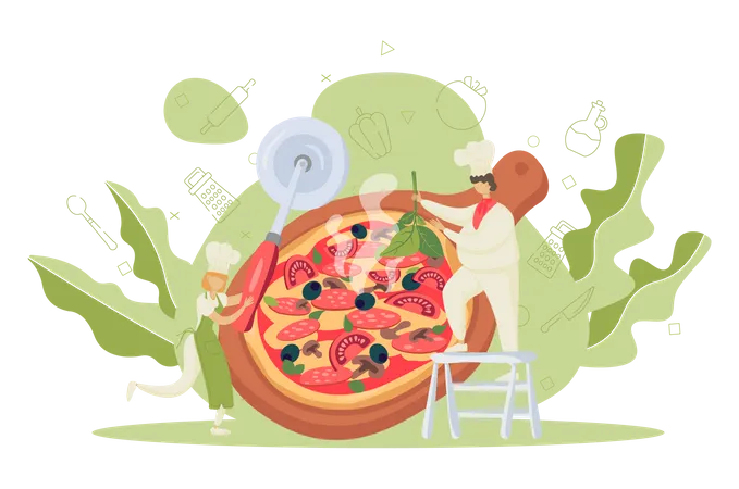 Chef préparant une pizza  Illustration