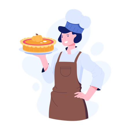 Chef préparant un gâteau d'anniversaire  Illustration