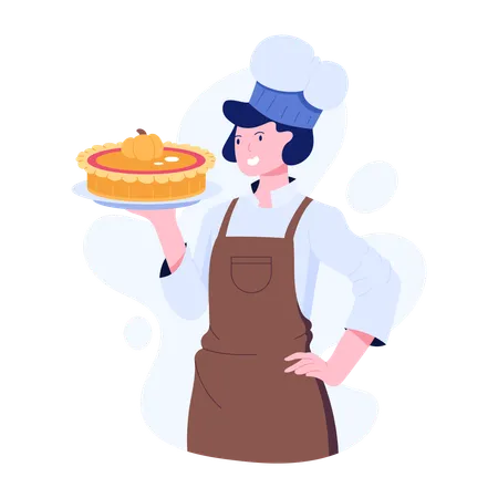 Chef préparant un gâteau d'anniversaire  Illustration